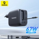 Baseus EnerCore CJ11 67W Retractable USB-C Fast Charger with Triple Port