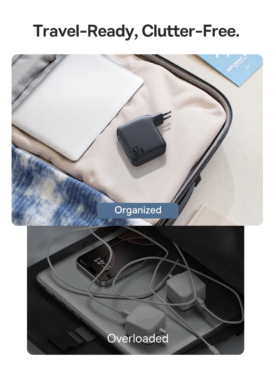 Baseus 67W Travel Charger GaN Charger With USB C Retractable Cable Fast Charger For iPhone Samsung POCO Laptop Charger PD QC PPS