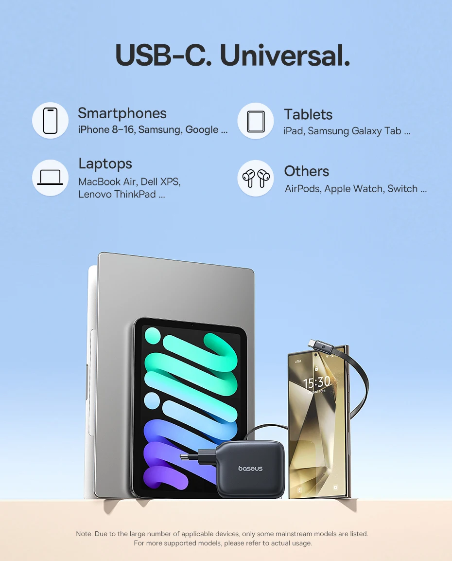 Baseus 67W Travel Charger GaN Charger With USB C Retractable Cable Fast Charger For iPhone Samsung POCO Laptop Charger PD QC PPS