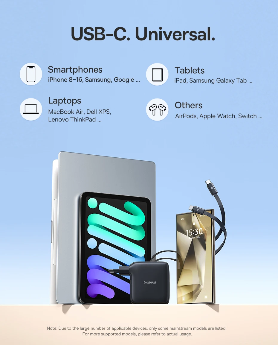 Baseus 67W Travel Charger GaN Charger With USB C Retractable Cable Fast Charger For iPhone Samsung POCO Laptop Charger PD QC PPS