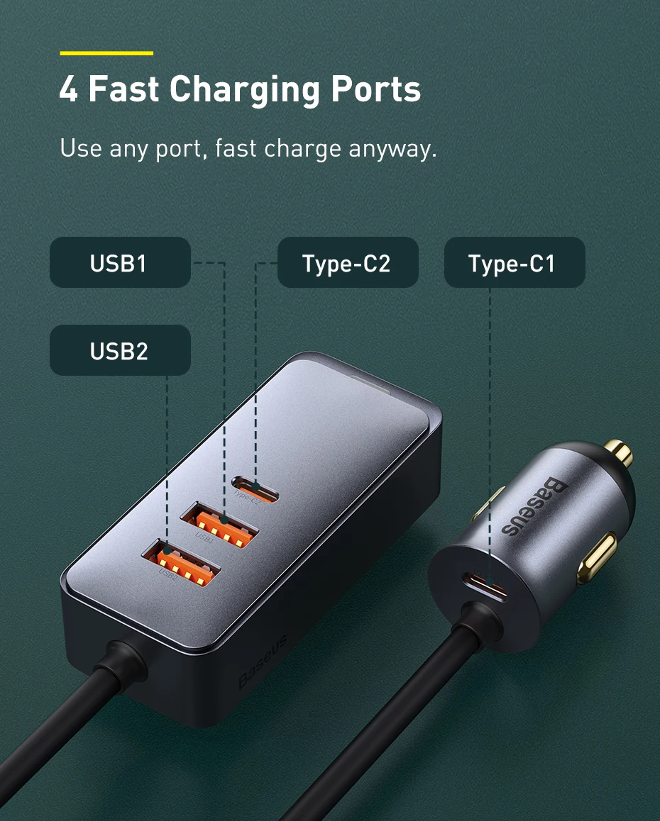 Baseus 120W PD Car Charger Quick Charger QC 3.0 PD 3.0 For iPhone 16 15 14 Samsung Type-C USB Charger Portable USB Phone Charger