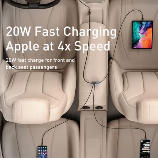 Baseus 120W 4-Port Fast Charging Car Charger with 1.5m Extension Cord PPS PD 3.0 - Image 5