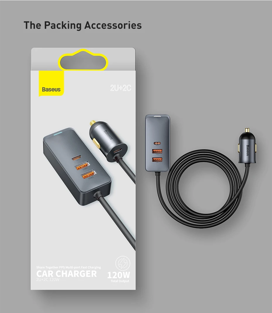 Baseus 120W PD Car Charger Quick Charger QC 3.0 PD 3.0 For iPhone 16 15 14 Samsung Type-C USB Charger Portable USB Phone Charger