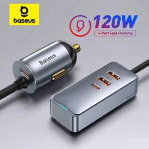 Baseus 120W 4-Port Fast Charging Car Charger with 1.5m Extension Cord PPS PD 3.0