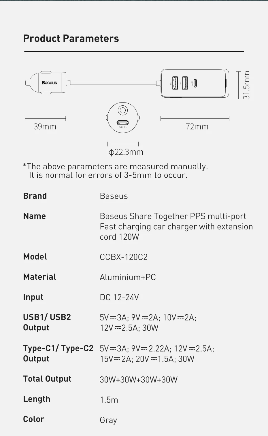 Baseus 120W PD Car Charger Quick Charger QC 3.0 PD 3.0 For iPhone 16 15 14 Samsung Type-C USB Charger Portable USB Phone Charger