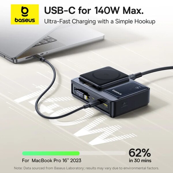 Baseus Nomos Qi2 5-in-1 Desktop Charger 140W with Retractable Cable & Digital Display - Image 4