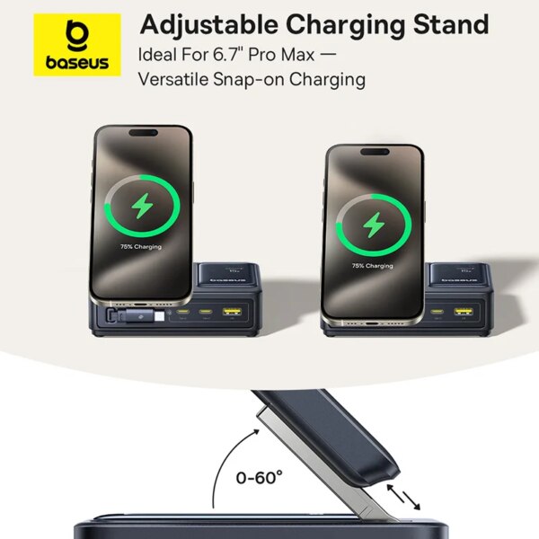 Baseus Nomos Qi2 5-in-1 Desktop Charger 140W with Retractable Cable & Digital Display - Image 6