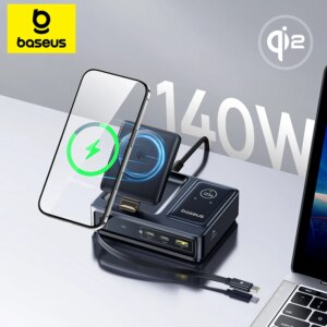 Baseus Nomos Qi2 5-in-1 Desktop Charger 140W with Retractable Cable & Digital Display