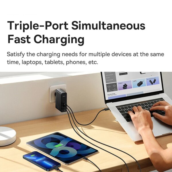Baseus GaN Pro 140W PD3.1 Fast Charger 2C+U EU Plug Triple-Port Compact Wall Charger - Image 6