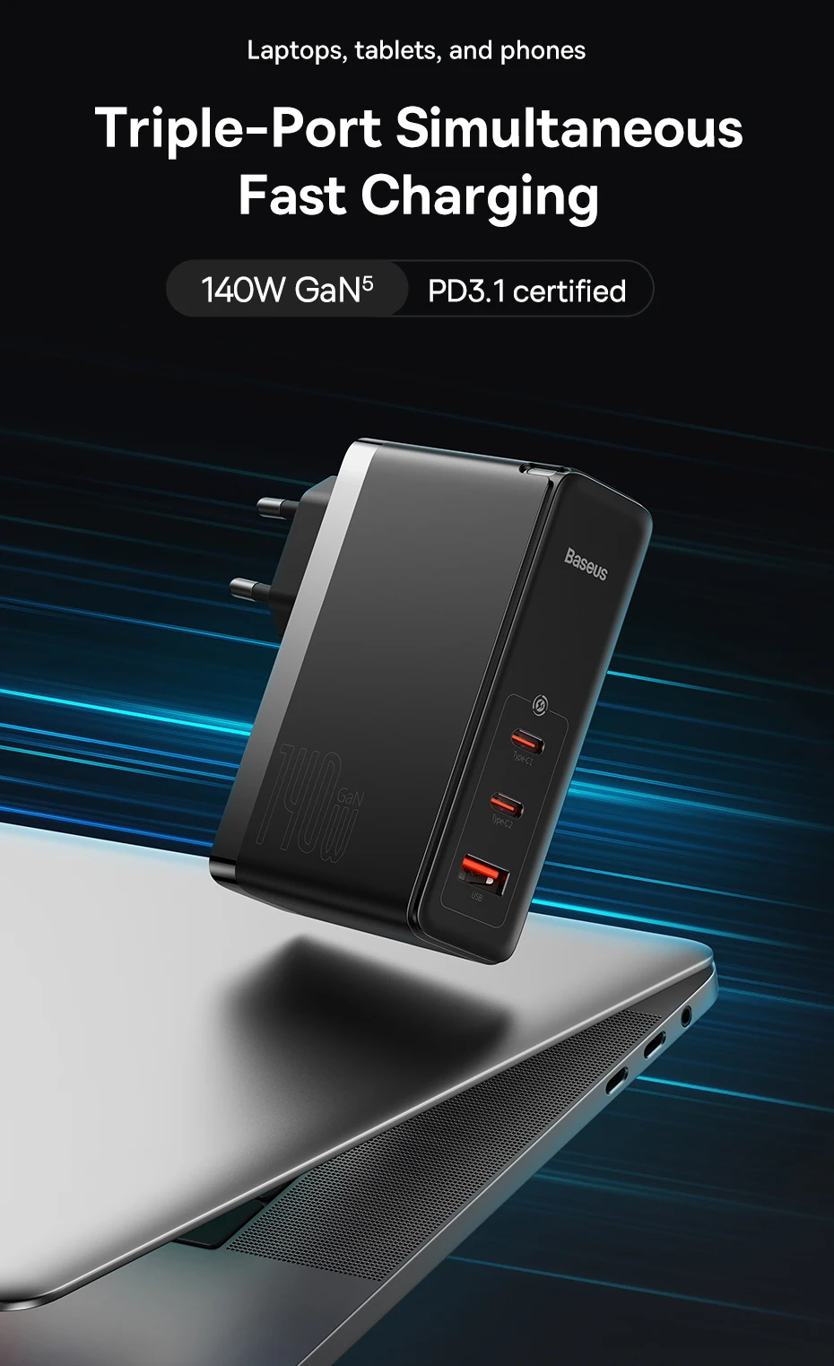 【Limited】Baseus 140W Chargers PD Charger USB C Charger PD3.1 Fast Charge For Macbook Tablet Phone Charger For iPhone 16 15 14