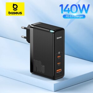 Baseus GaN Pro 140W PD3.1 Fast Charger 2C+U EU Plug Triple-Port Compact Wall Charger