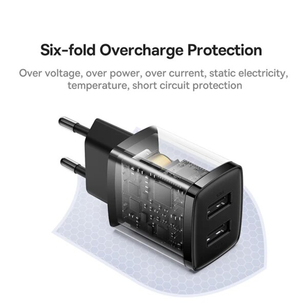 Baseus Compact Charger 2U 10.5W Dual Port USB Wall Plug Adapter - Image 4