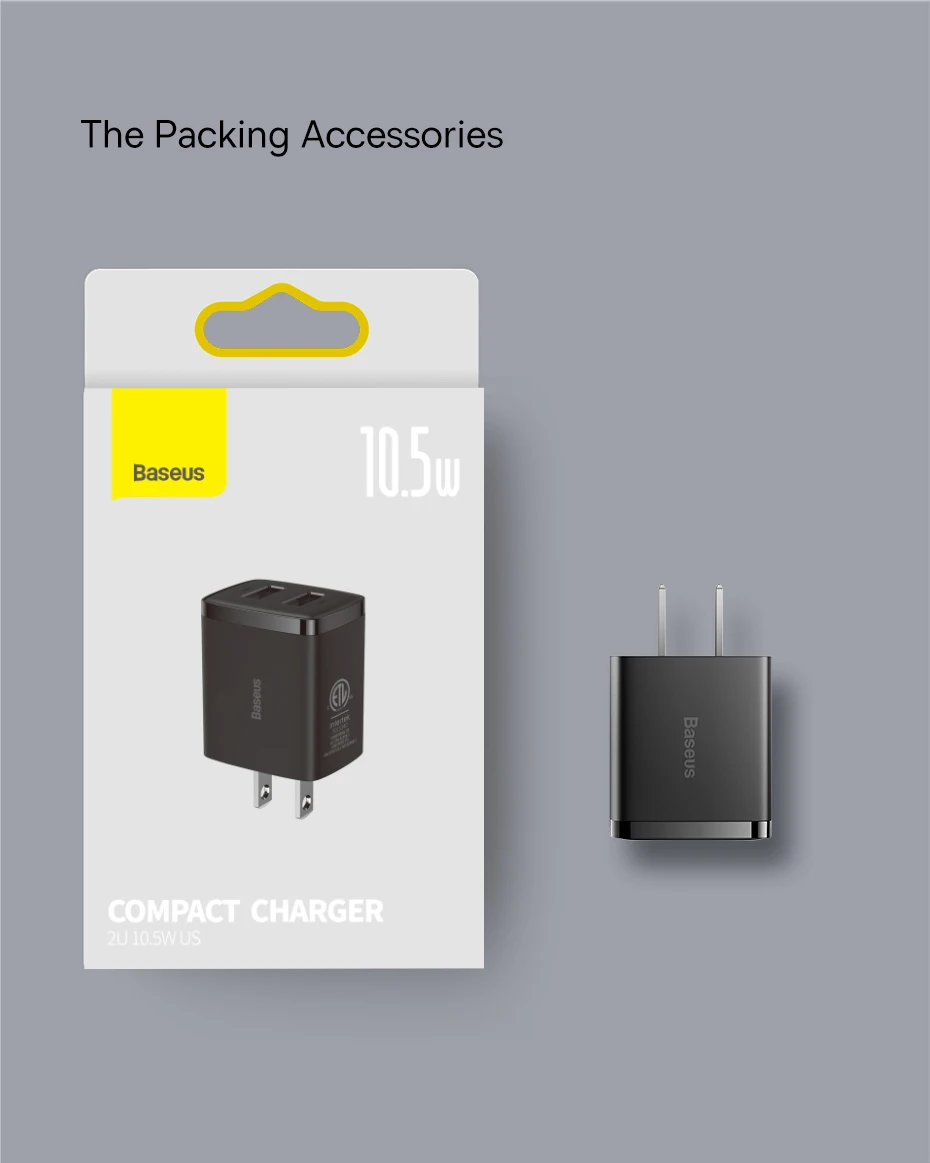 Baseus 10.5W USB Travel Charger Mini Portable Wall Adapter Charger Dual Port Phone Charging For iPhone Huawei Xiaomi