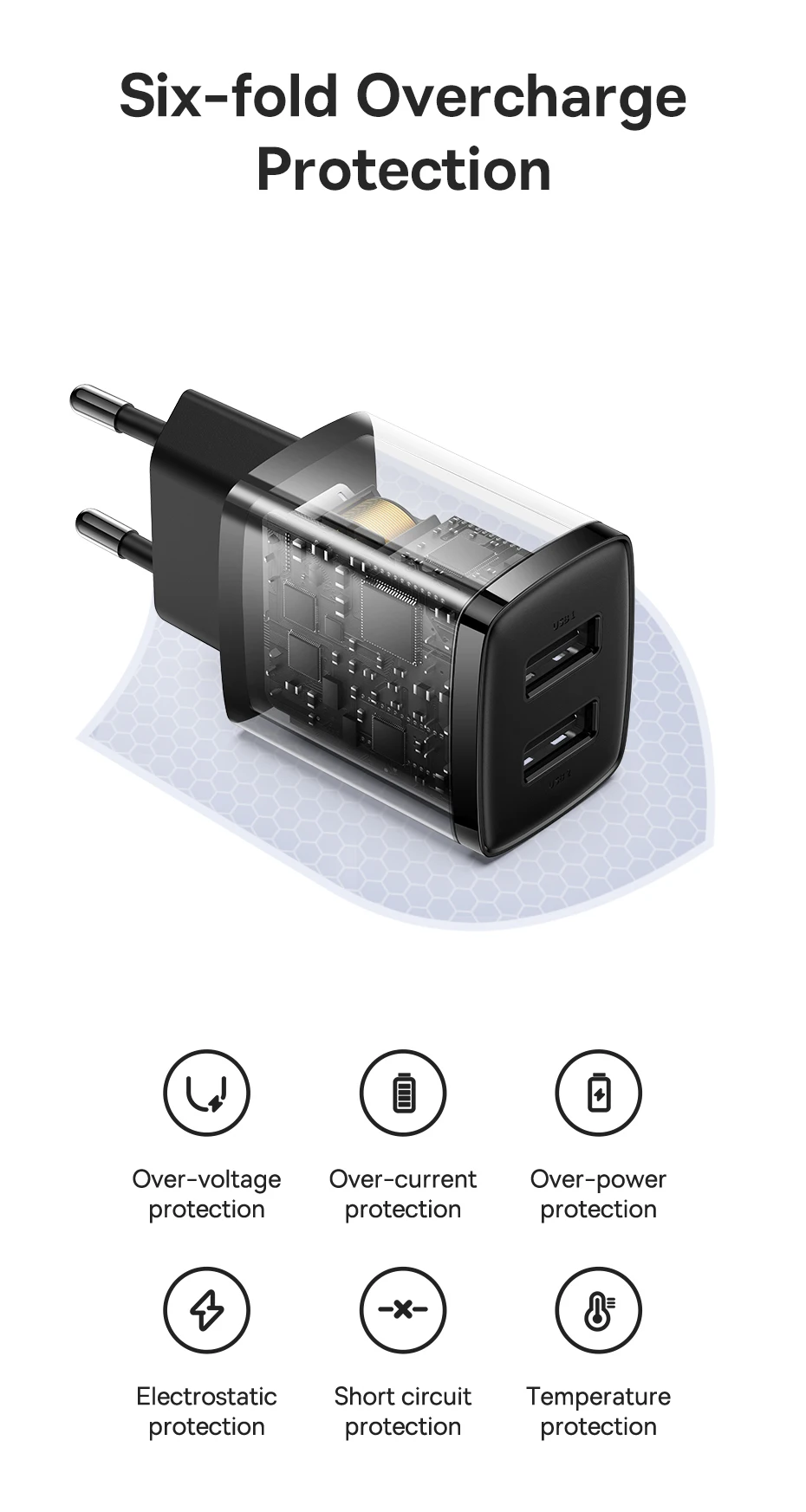 Baseus 10.5W USB Travel Charger Mini Portable Wall Adapter Charger Dual Port Phone Charging For iPhone Huawei Xiaomi
