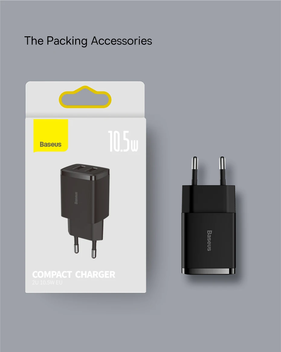 Baseus 10.5W USB Travel Charger Mini Portable Wall Adapter Charger Dual Port Phone Charging For iPhone Huawei Xiaomi