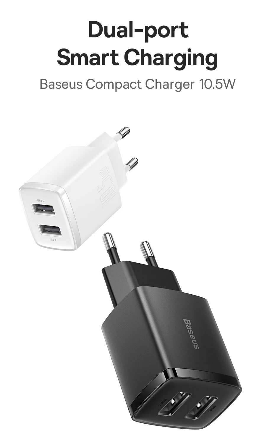 Baseus 10.5W USB Travel Charger Mini Portable Wall Adapter Charger Dual Port Phone Charging For iPhone Huawei Xiaomi