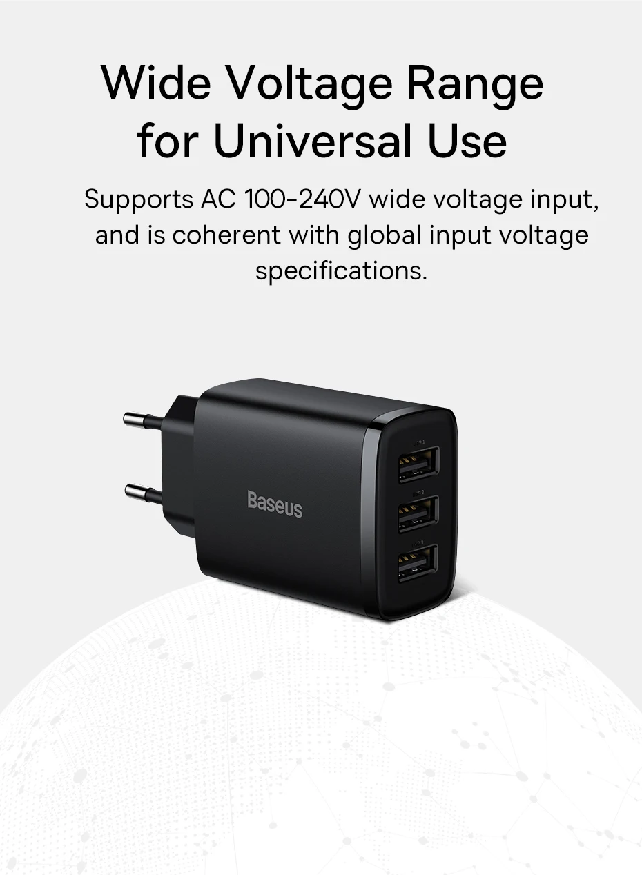 Baseus 17W USB Charger Universal Portable 3 Ports Travel Wall Adapter Portable Charger Safe Charging For iPhone Xiaomi Samsung Baseus 17W USB Charger Universal Portable 3 Ports Travel Wall Adapter Portable Charger Safe Charging For iPhone Xiaomi Samsung
