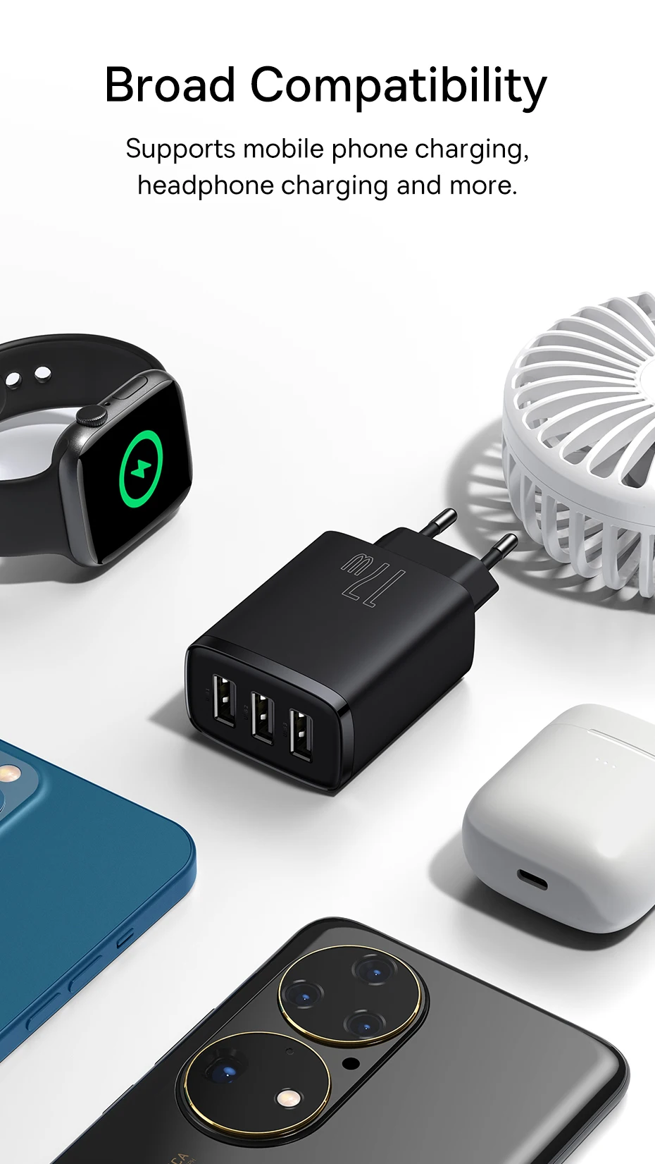 Baseus 17W USB Charger Universal Portable 3 Ports Travel Wall Adapter Portable Charger Safe Charging For iPhone Xiaomi Samsung Baseus 17W USB Charger Universal Portable 3 Ports Travel Wall Adapter Portable Charger Safe Charging For iPhone Xiaomi Samsung