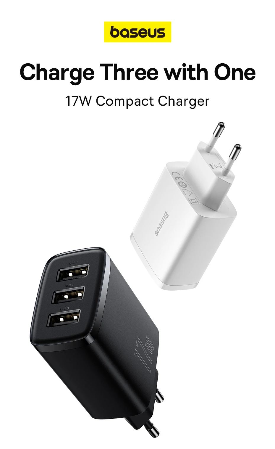Baseus 17W USB Charger Universal Portable 3 Ports Travel Wall Adapter Portable Charger Safe Charging For iPhone Xiaomi Samsung Baseus 17W USB Charger Universal Portable 3 Ports Travel Wall Adapter Portable Charger Safe Charging For iPhone Xiaomi Samsung