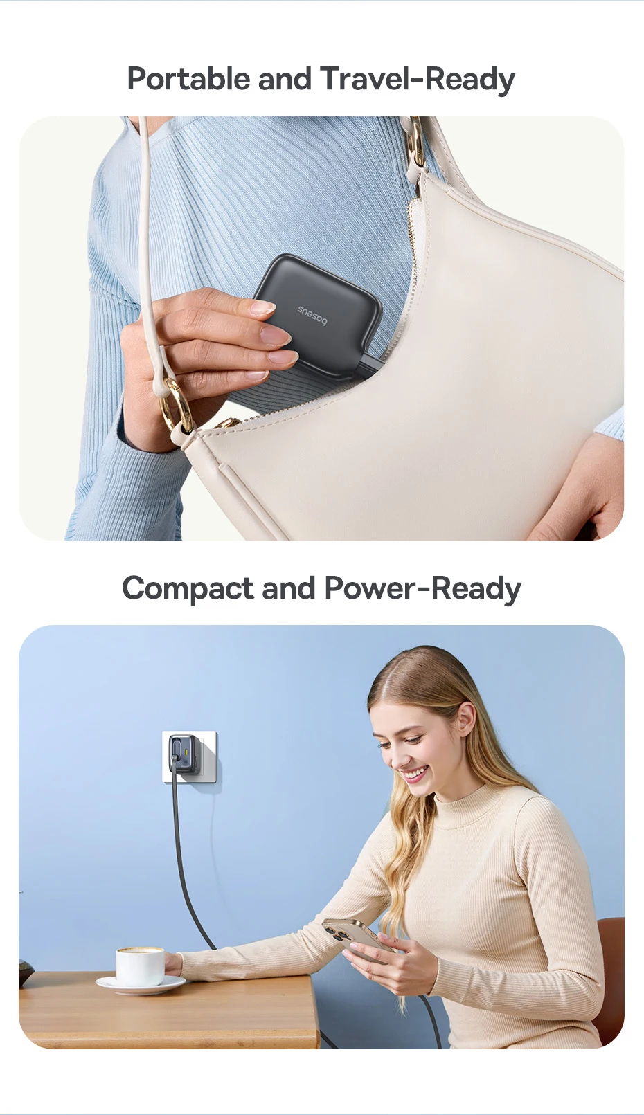 Baseus Enercore 45W PD Charger For iPhone Samsung Galaxy Fast Charger GaN Charger USB C Charger Portable Travel Charger Quick