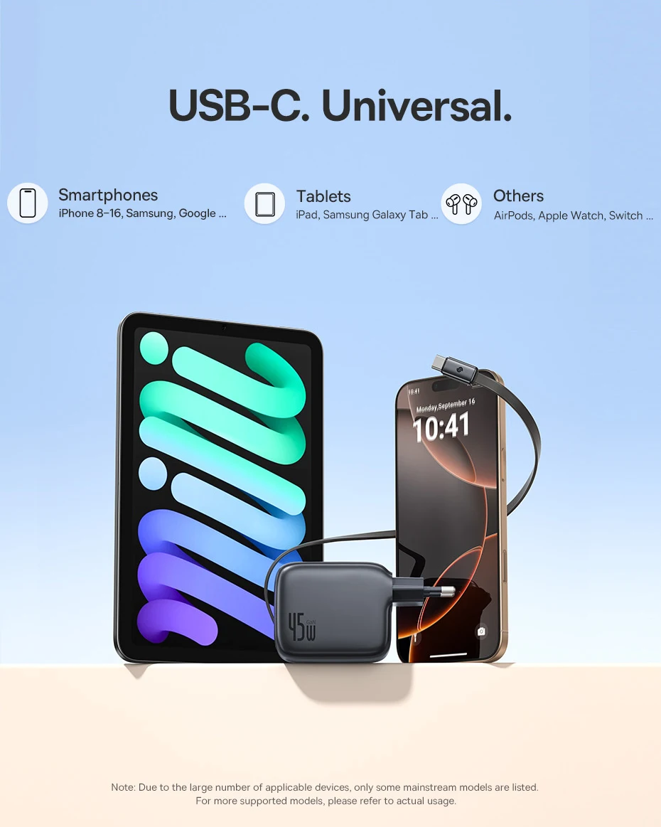 Baseus Enercore 45W PD Charger For iPhone Samsung Galaxy Fast Charger GaN Charger USB C Charger Portable Travel Charger Quick