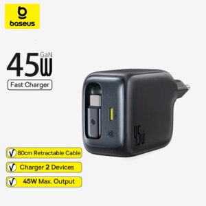 Baseus EnerCore CJ11 45W Retractable USB-C Charger with AI Real-Time Monitoring