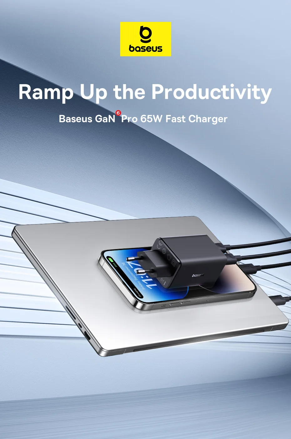【New Sale】Baseus 65W USB C Charger GaN Charger Support QC PPS PD Charge Portable Fast Charger For iPhone 16 15 Laptop Charger