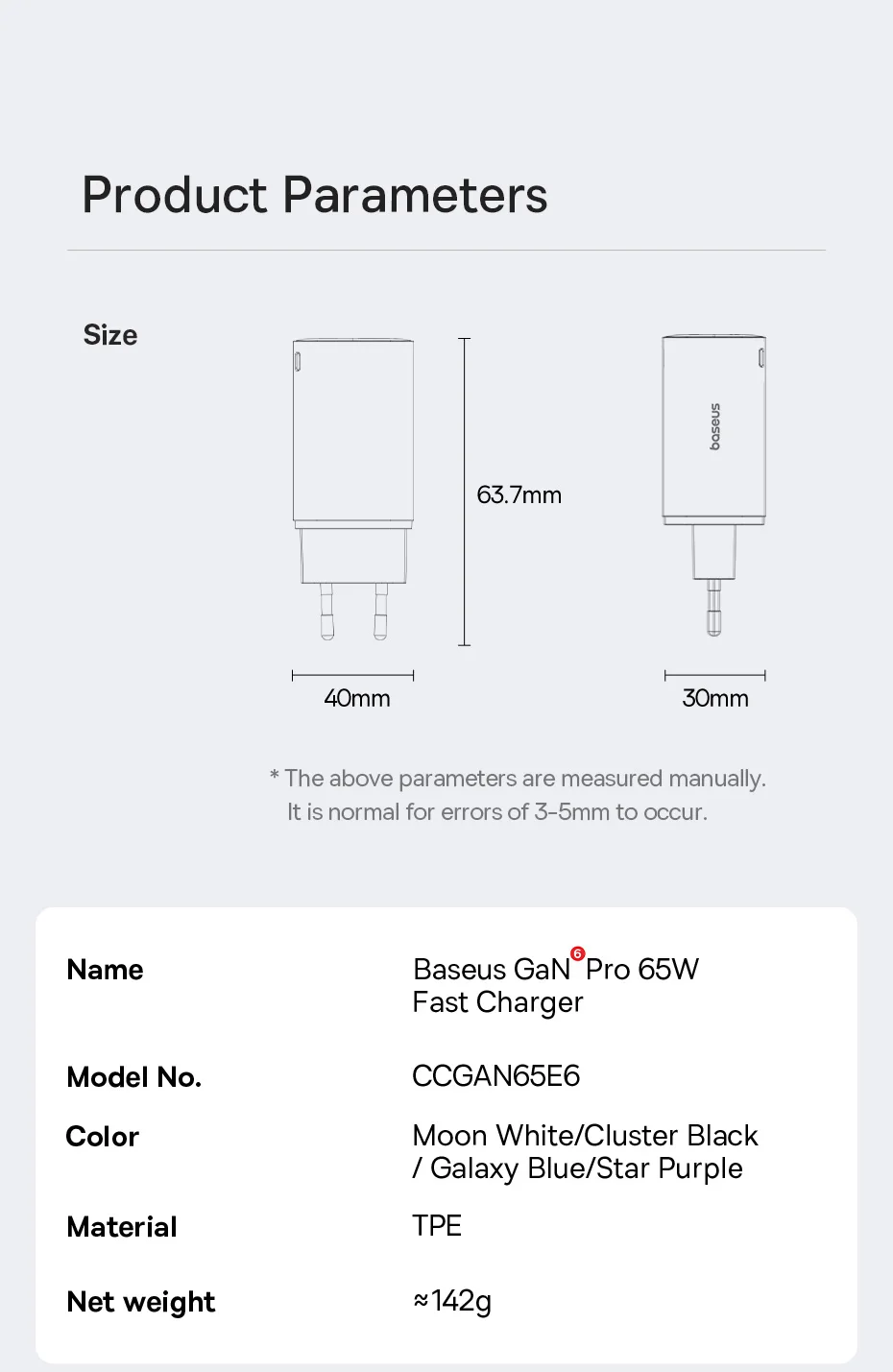【New Sale】Baseus 65W USB C Charger GaN Charger Support QC PPS PD Charge Portable Fast Charger For iPhone 16 15 Laptop Charger