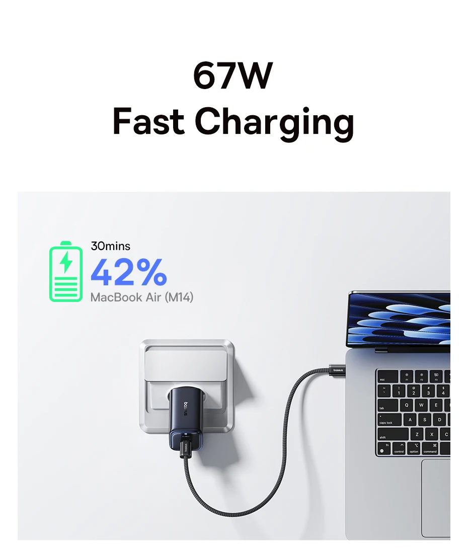 Baseus Picogo 67W GaN Charger PD Charge Type C USB Charger Support PD QC PPS Mini Phone Charger Travel Charger Portable