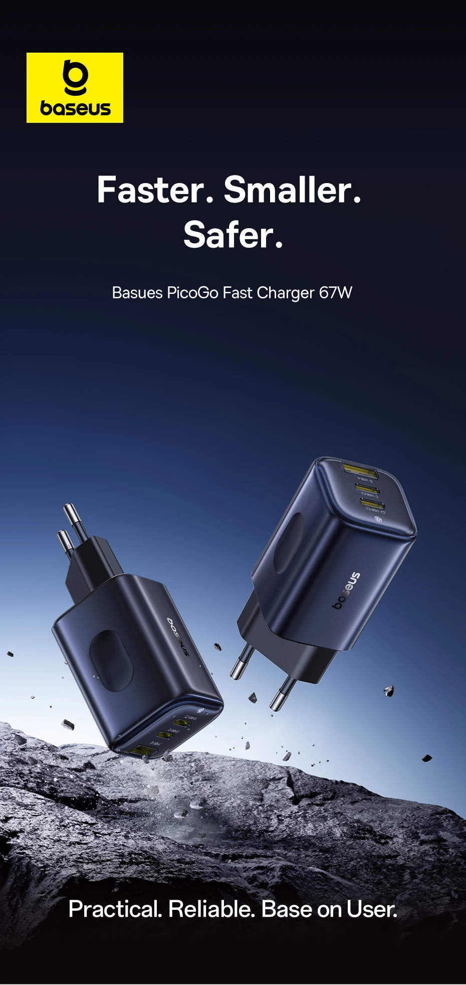 Baseus Picogo 67W GaN Charger PD Charge Type C USB Charger Support PD QC PPS Mini Phone Charger Travel Charger Portable