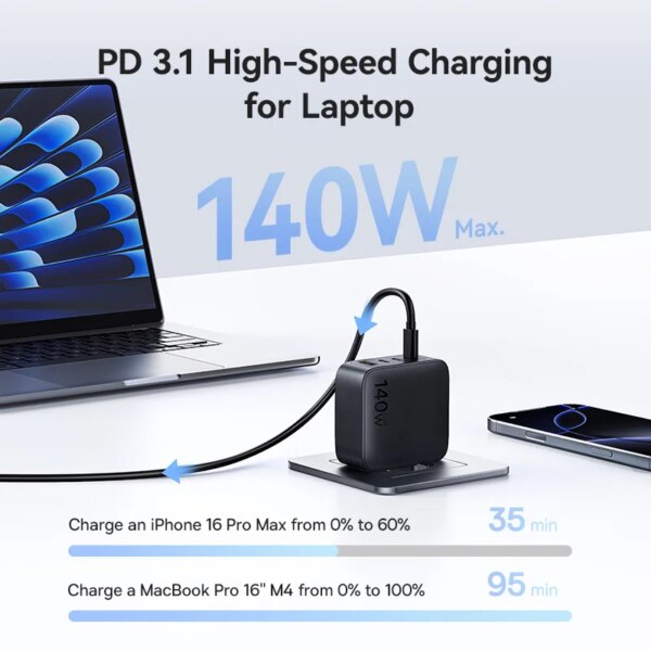 Baseus EnerFill FH11 GaN Fast Charger 140W Compact 4-Port USB-C PD Power Adapter - Image 2