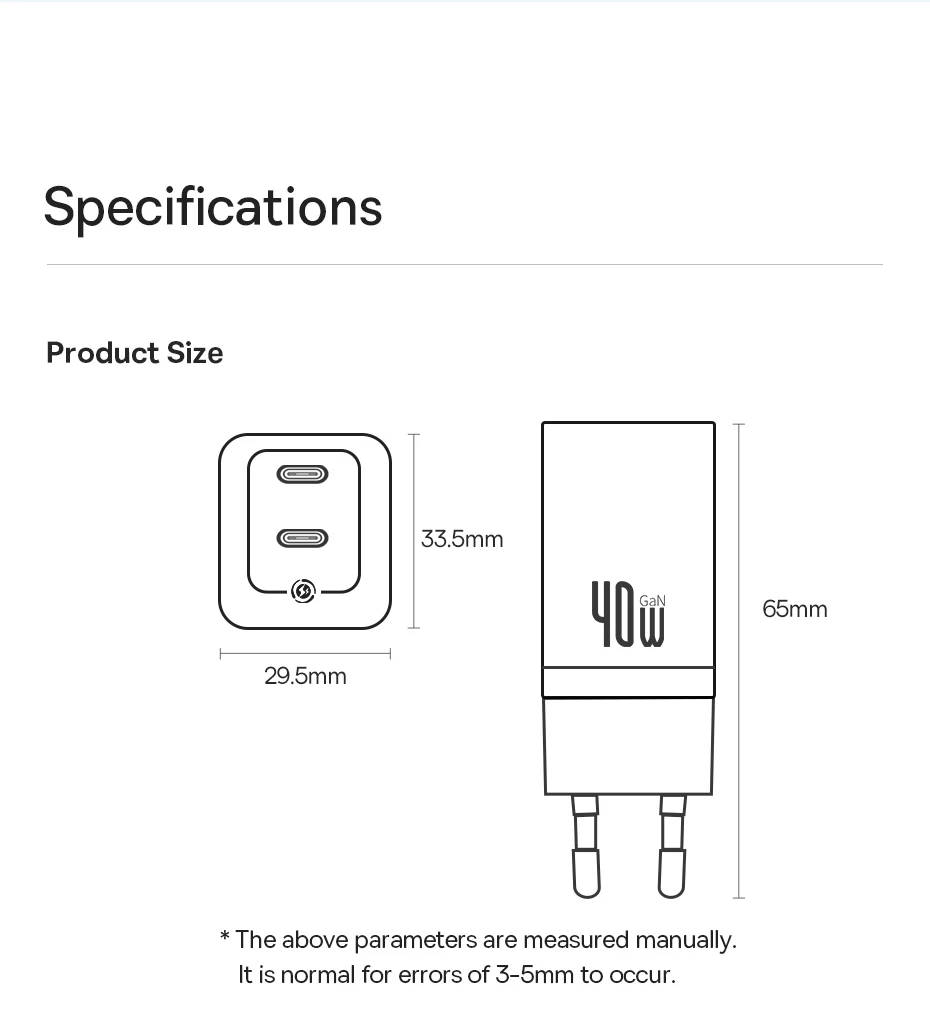 Baseus 40W GaN Charger For iPhone Samsung POCO Fast Charger For Laptop USB C Charger PD Charger Portable Travel Charger Quick