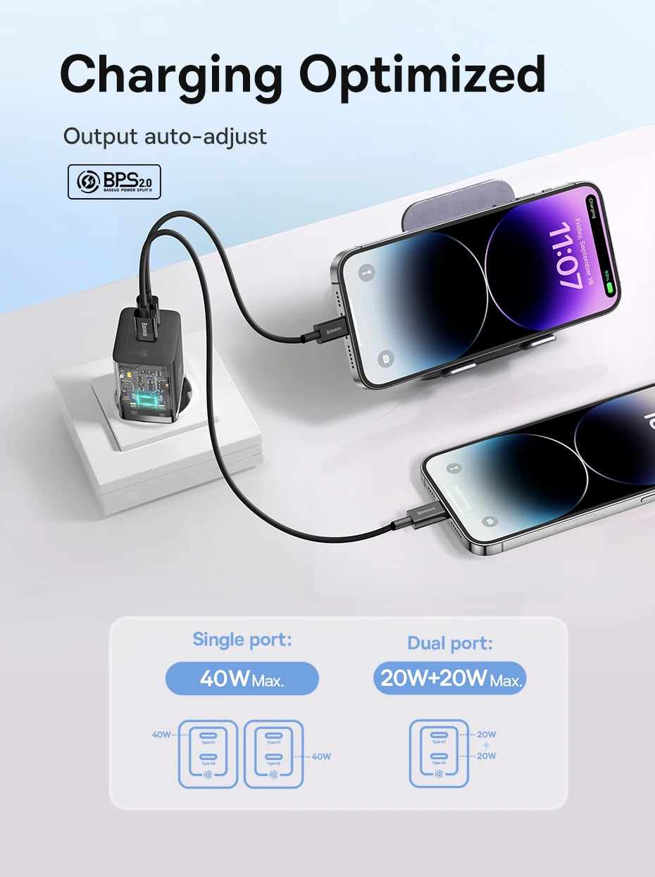 Baseus 40W GaN Charger For iPhone Samsung POCO Fast Charger For Laptop USB C Charger PD Charger Portable Travel Charger Quick