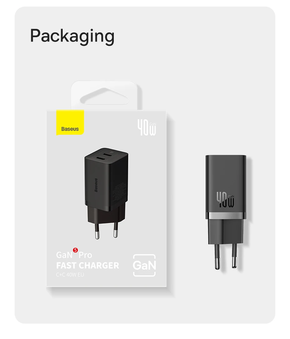 Baseus 40W GaN Charger For iPhone Samsung POCO Fast Charger For Laptop USB C Charger PD Charger Portable Travel Charger Quick