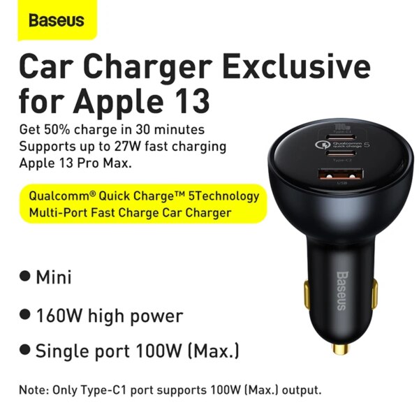 Baseus 140W Digital Display Car Charger with 240W Cable 3-Port PD 3.1 Fast Charger - Image 2