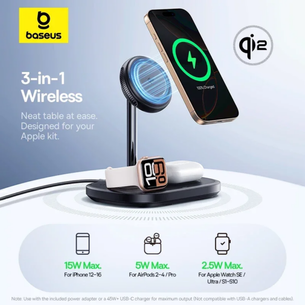 Baseus EnerFill FS41 3-in-1 Wireless Charging Station with TEC CryoCore Cooling 15W for iPhone - Image 2