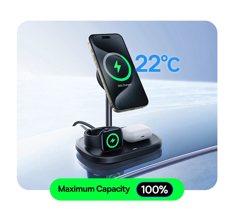 Baseus 3-in-1 Wireless Charging Stand Qi2 15W Magnetic Fast Charging TEC Cooling For iPhone 16 15 14 AirPods Apple Watch