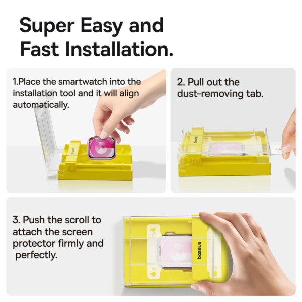 Baseus Auto-Install Dust-Proof Screen Protector for Smartwatch - Curved Full Coverage, Anti-Reflection - Image 3