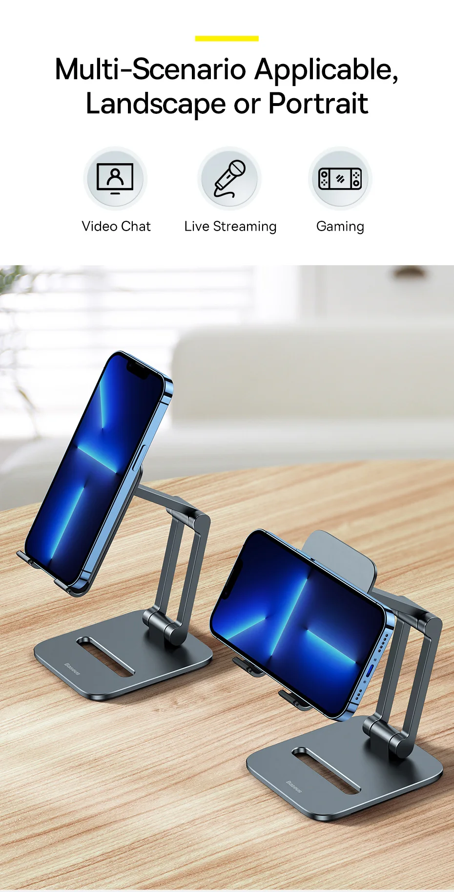 Baseus Phone Holder Aluminum Alloy Cell Phone Tablet Stand for iPad Mini for iPhone 16 15 14 Pro Max Samsung Mobile Phone Stand