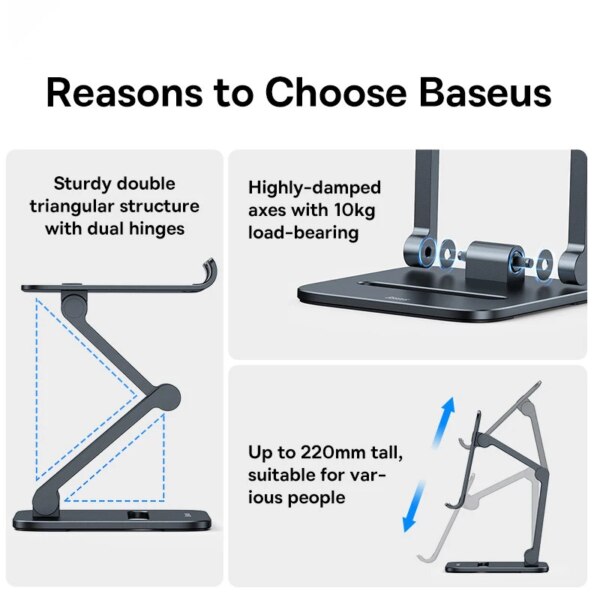 Baseus Biaxial Foldable Metal Stand for Tablets and Phones - Adjustable Desktop Holder - Image 6