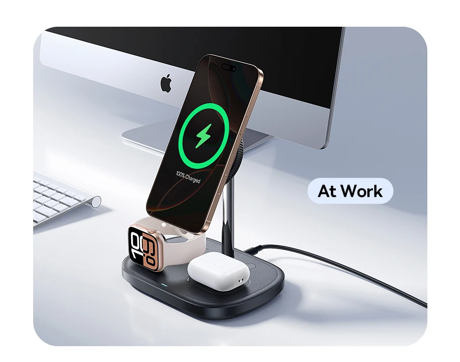 Baseus 22.5W 3-in-1 Wireless Charger Stand Qi2 15W Magnetic Fast Charging TEC Cooling For iPhone 16 15 14 AirPods Apple Watch