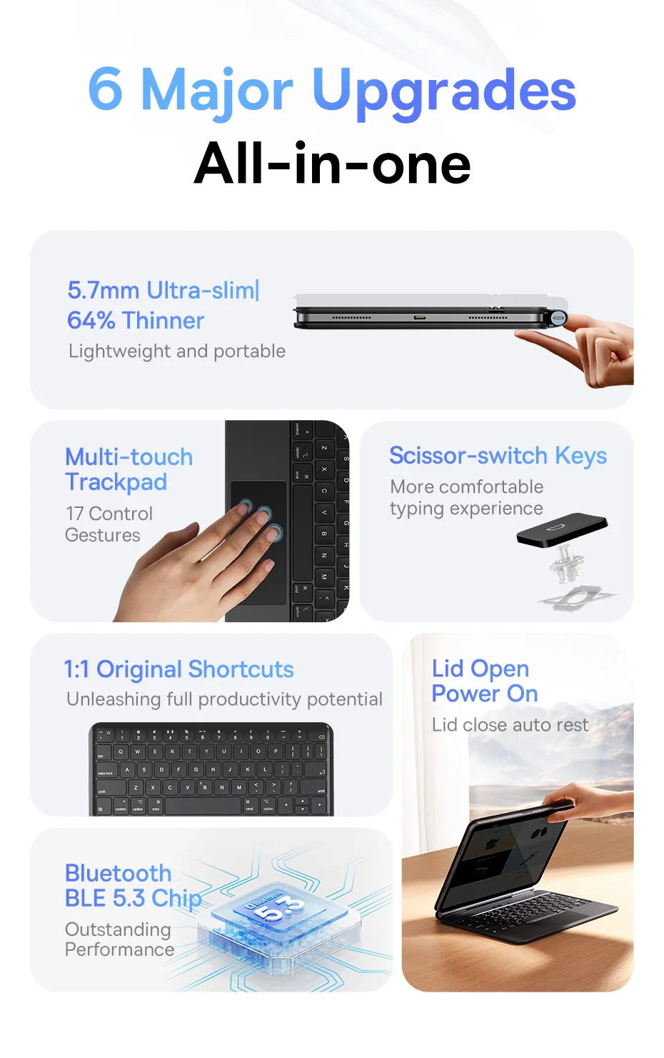 Baseus for iPad 2018-2024 Magic Keyboard Bluetooth for iPad Pro Air 4 Air 5 Air 6 11 10.9 12.9 13 inch Smart Cover Magnetic Case