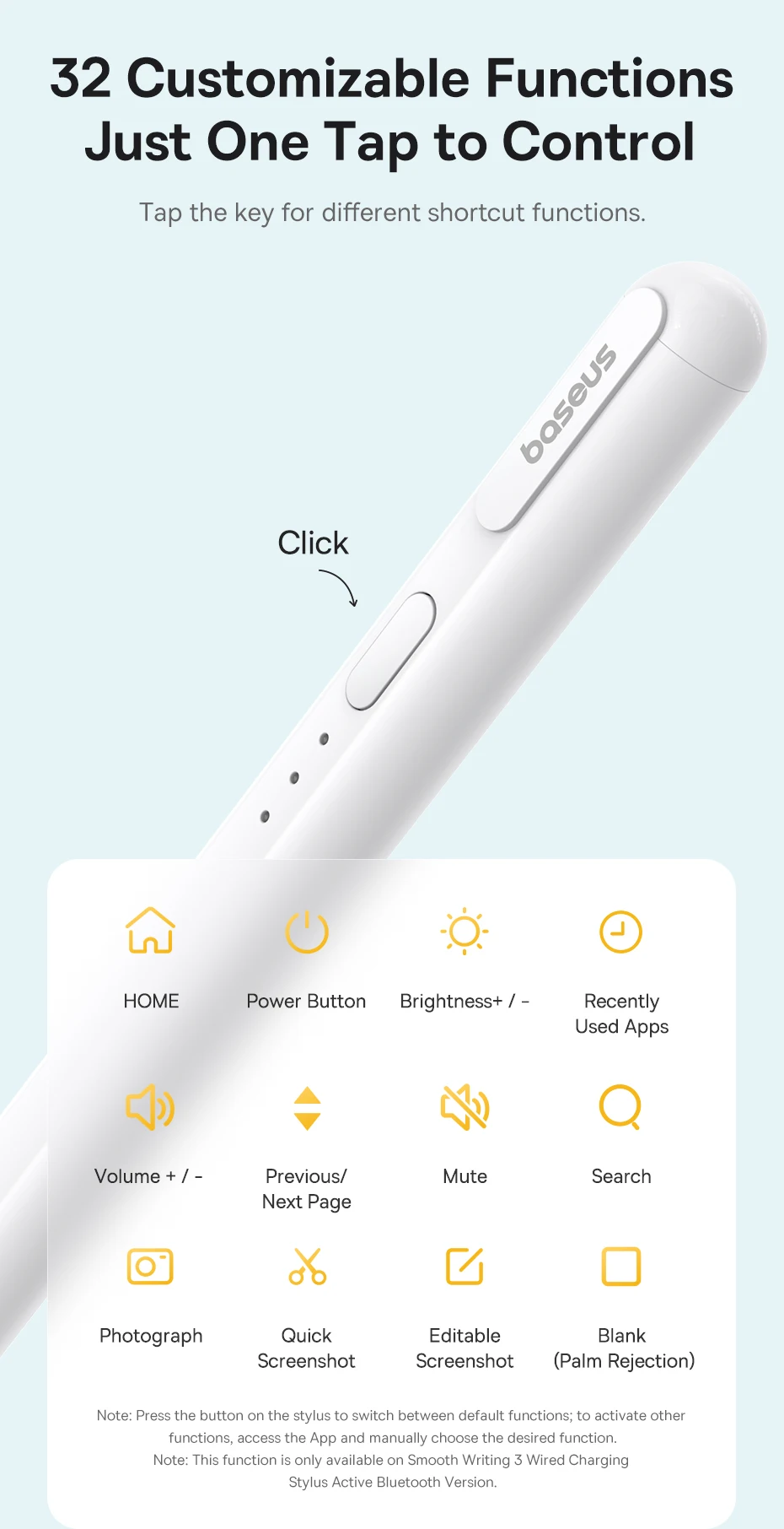 Baseus 3rd Gen Stylus Pen for iPad Wired Charging Stylus Active Tilt Sensitivity Version With Type-C Cable and Active Tip