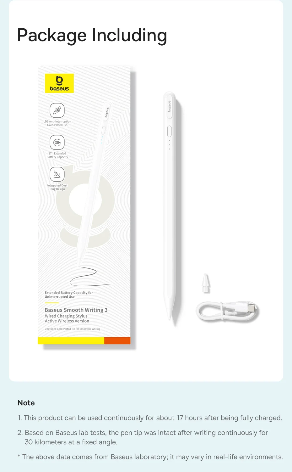 Baseus 3rd Gen Stylus Pen for iPad Wired Charging Stylus Active Tilt Sensitivity Version With Type-C Cable and Active Tip