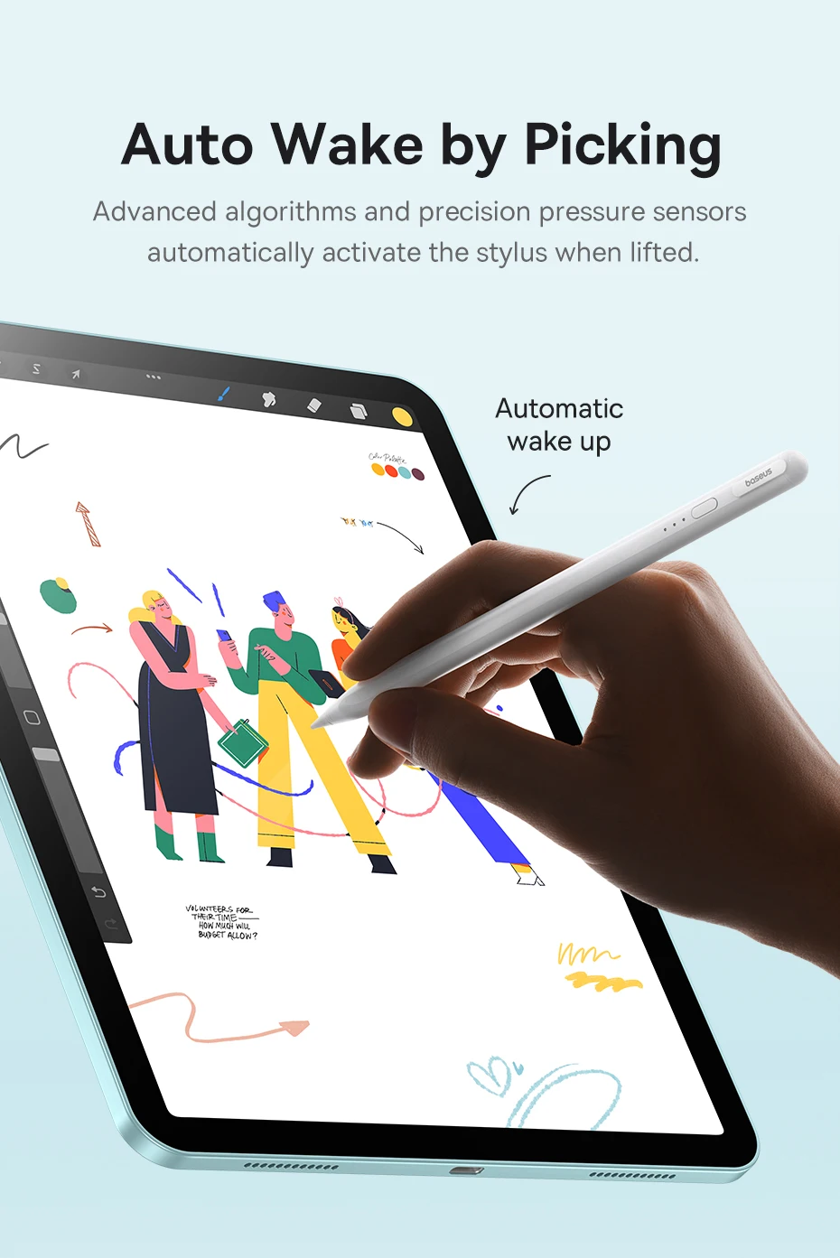 Baseus 3rd Gen Stylus Pen for iPad Wired Charging Stylus Active Tilt Sensitivity Version With Type-C Cable and Active Tip