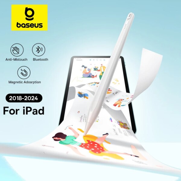Baseus Smooth Writing 3 Active Stylus for iPad Pro/Air/Mini (2018-2024) with Bluetooth, Tilt Sensitivity, and Magnetic Attachment