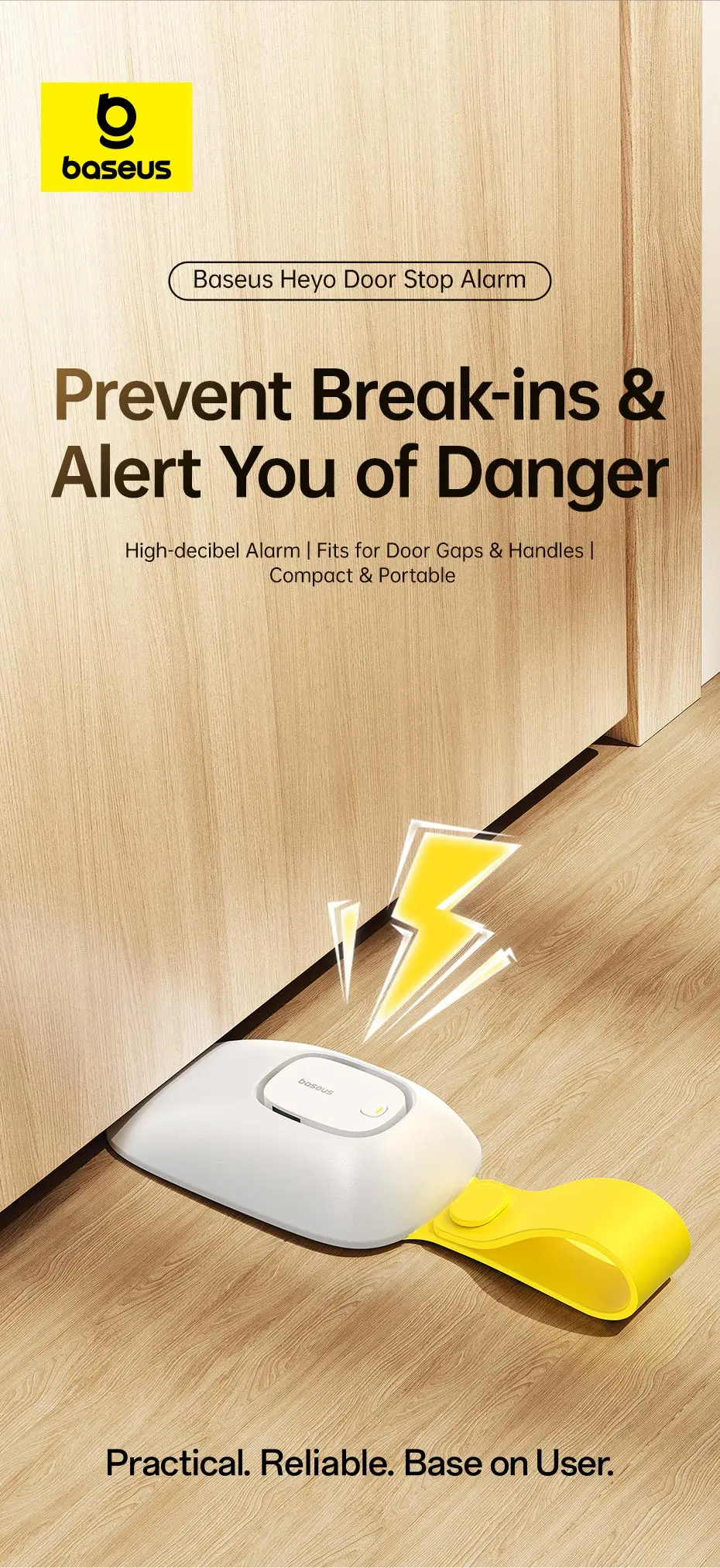 Baseus Door Stopper Alarm Home Security Anti-theft Portable Pressure Door Stop Block Hotel Travel Safety Protection Sound Alarm