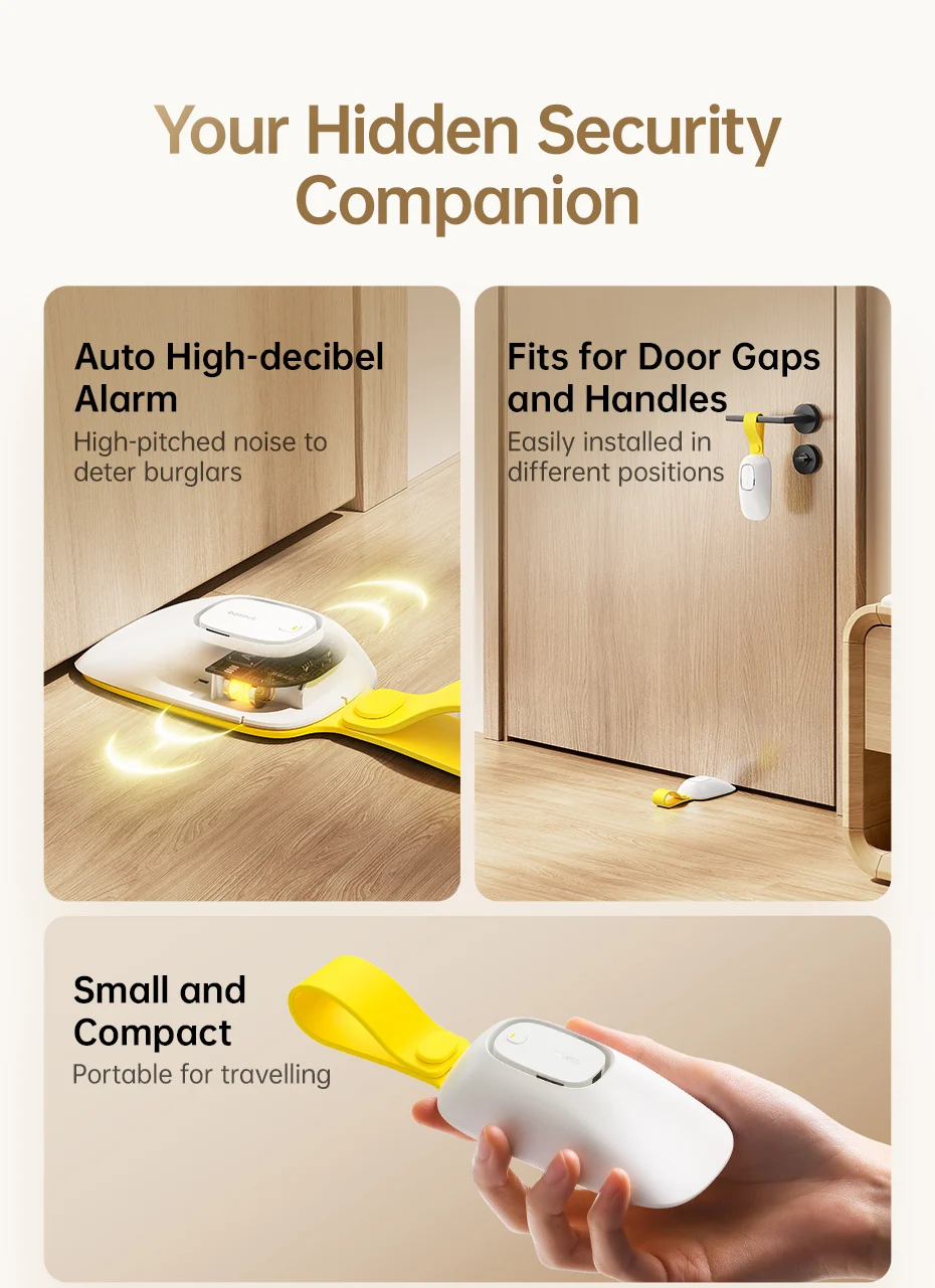 Baseus Door Stopper Alarm Home Security Anti-theft Portable Pressure Door Stop Block Hotel Travel Safety Protection Sound Alarm