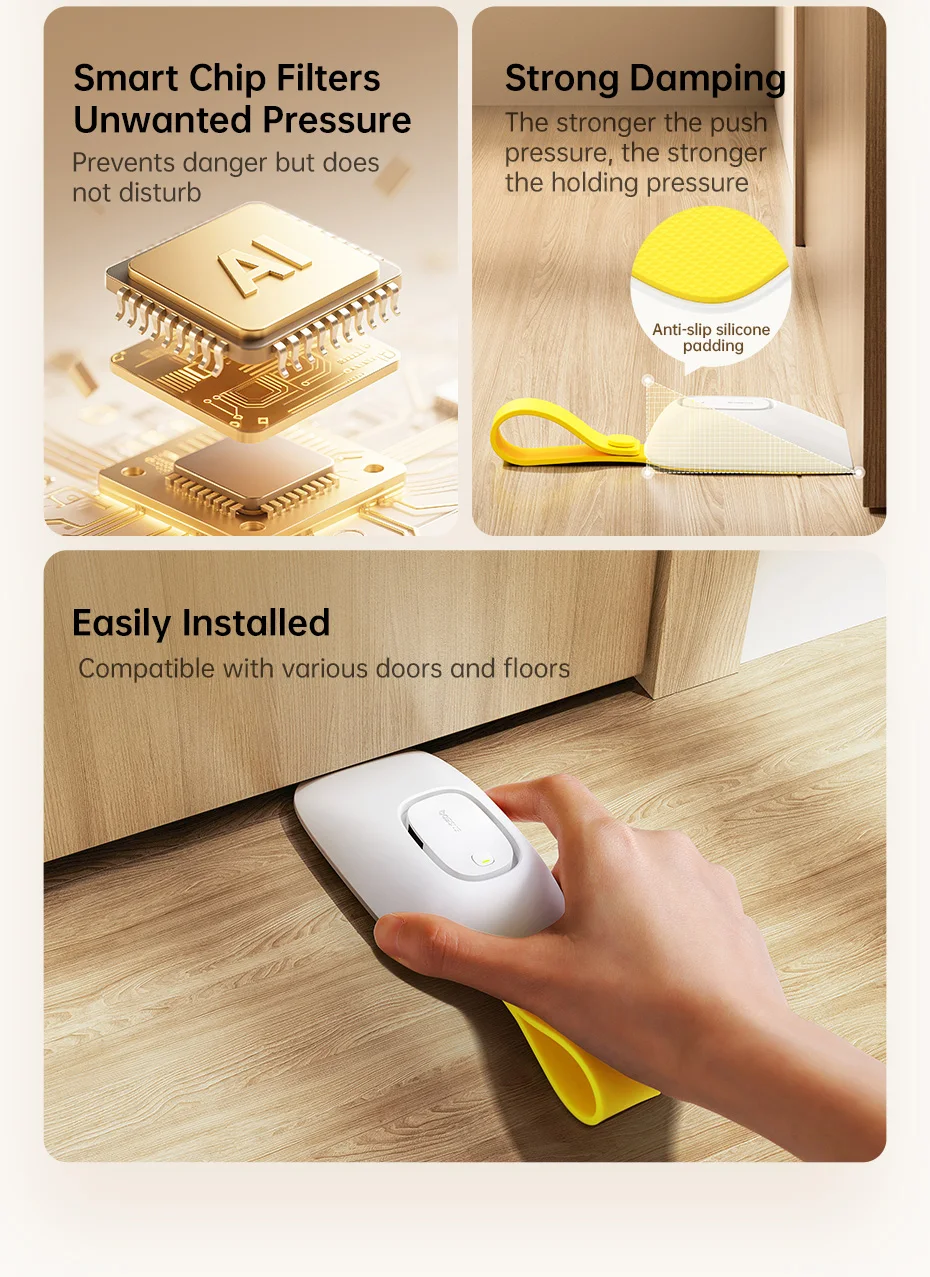 Baseus Door Stopper Alarm Home Security Anti-theft Portable Pressure Door Stop Block Hotel Travel Safety Protection Sound Alarm