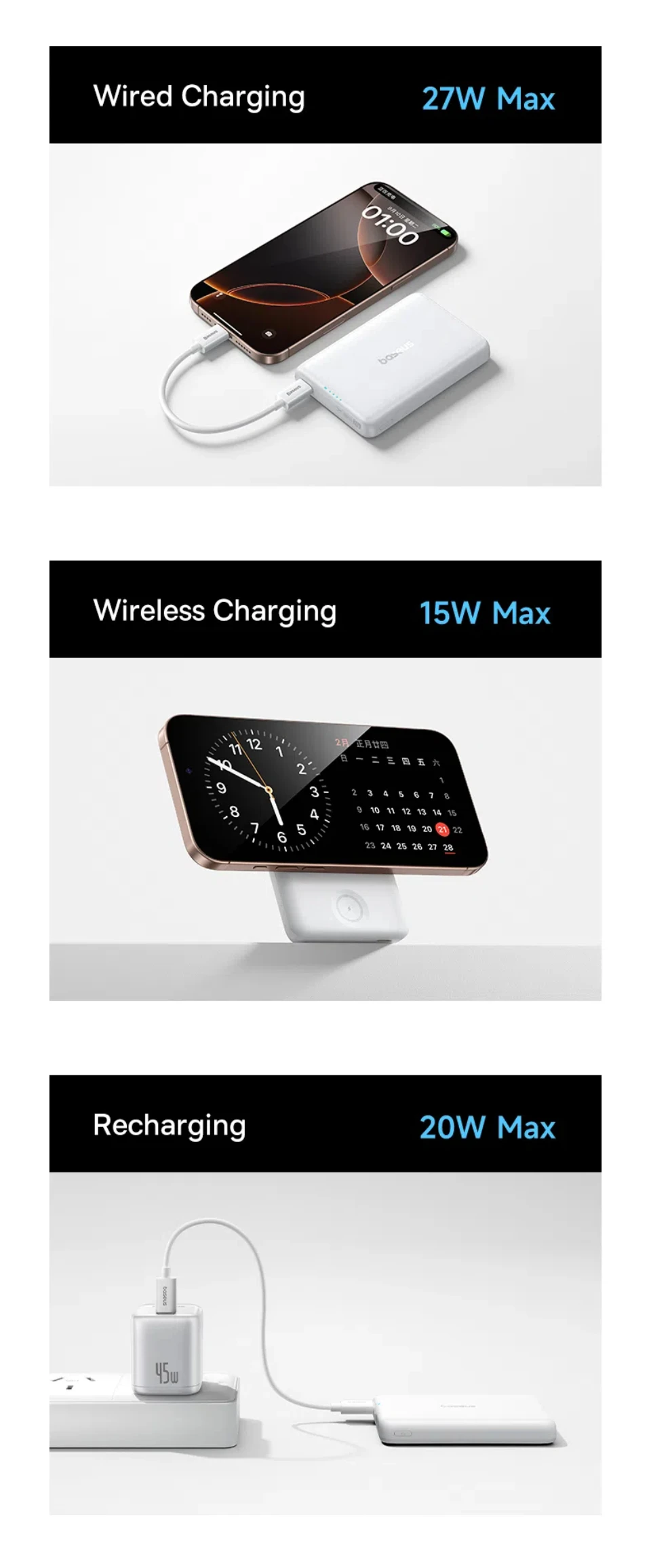 Baseus 27W Magnetic Power Bank 10000mAh 15W Wireless Charging External Battery For iPhone iWatch AirPods Samsung Xiaomi Poco